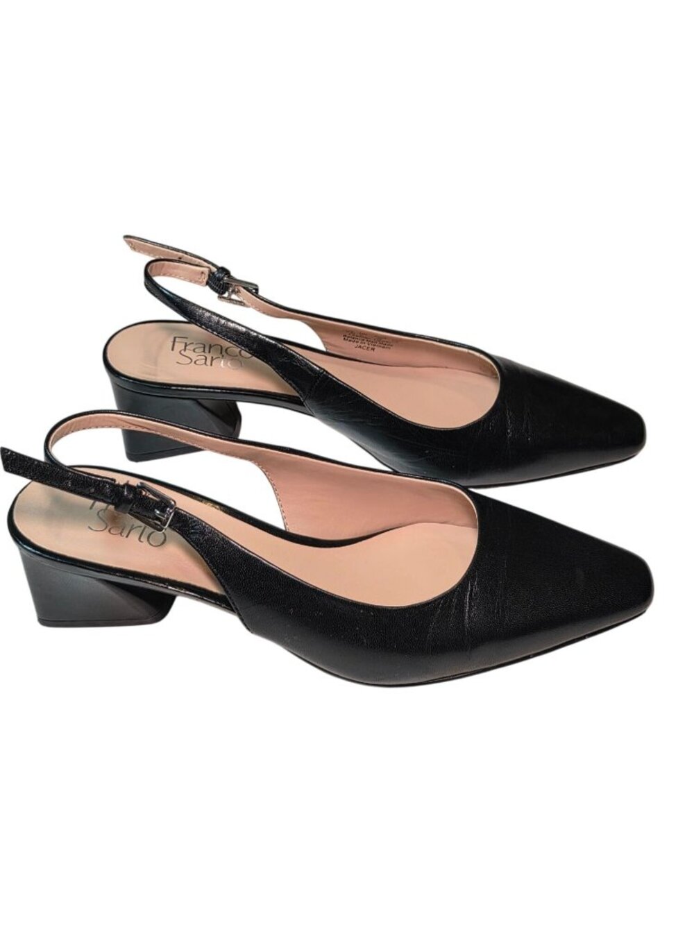 Franco Sarto Black Leather Slingback Block Heel Square Toe (SKU#2133)